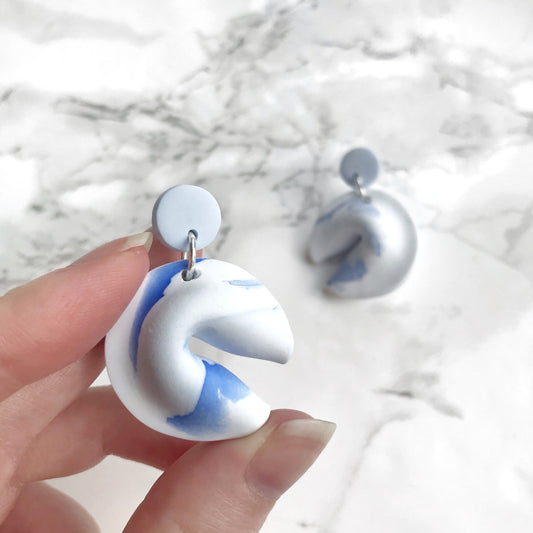Marble Fluff Fortune Cookie Earrings