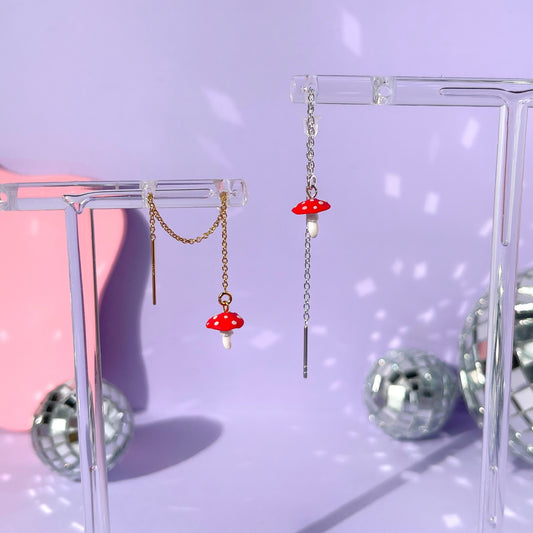 Itty Bitty Mushroom Threader Earrings