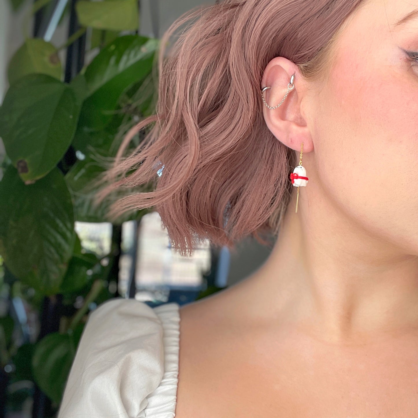 Mini Ghostie Threader Earrings
