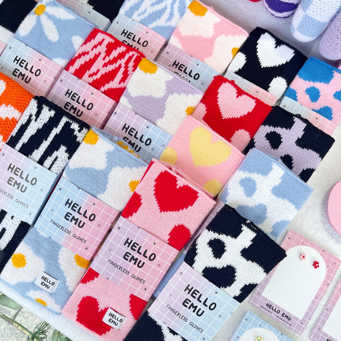 Heart Print Fingerless Gloves