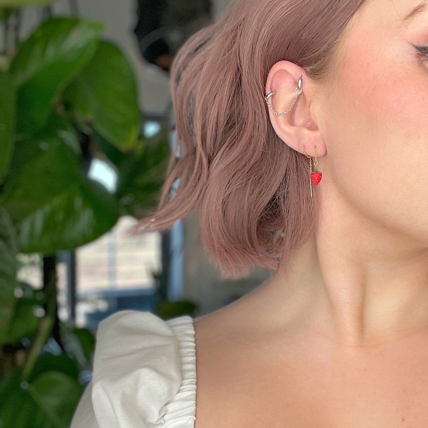 Itty Bitty Strawberry Threader Earrings