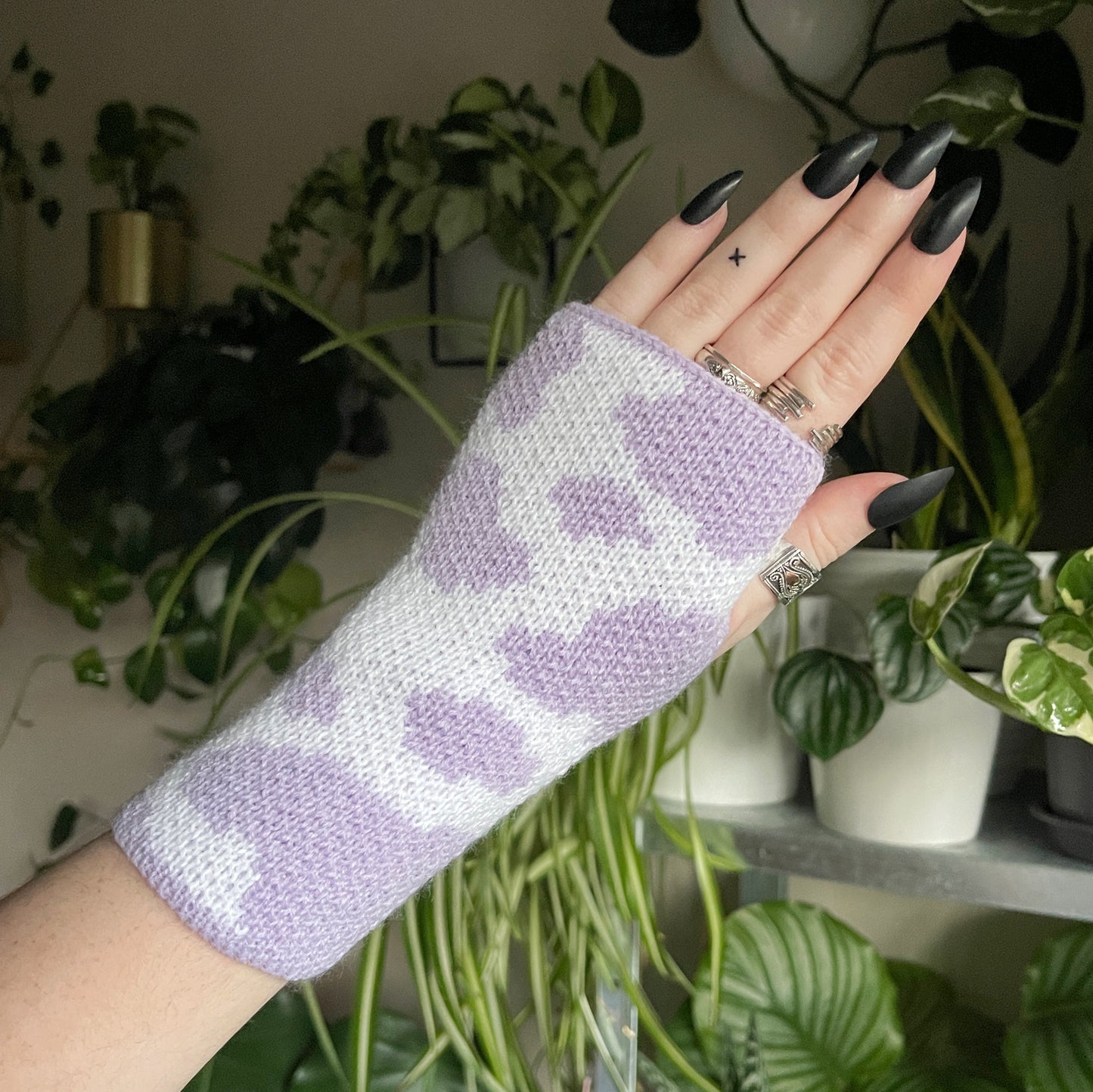 Cow Print Fingerless Gloves