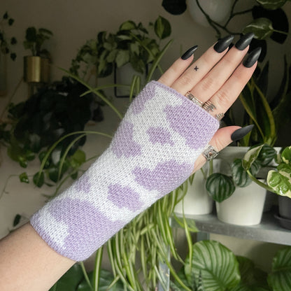 Cow Print Fingerless Gloves