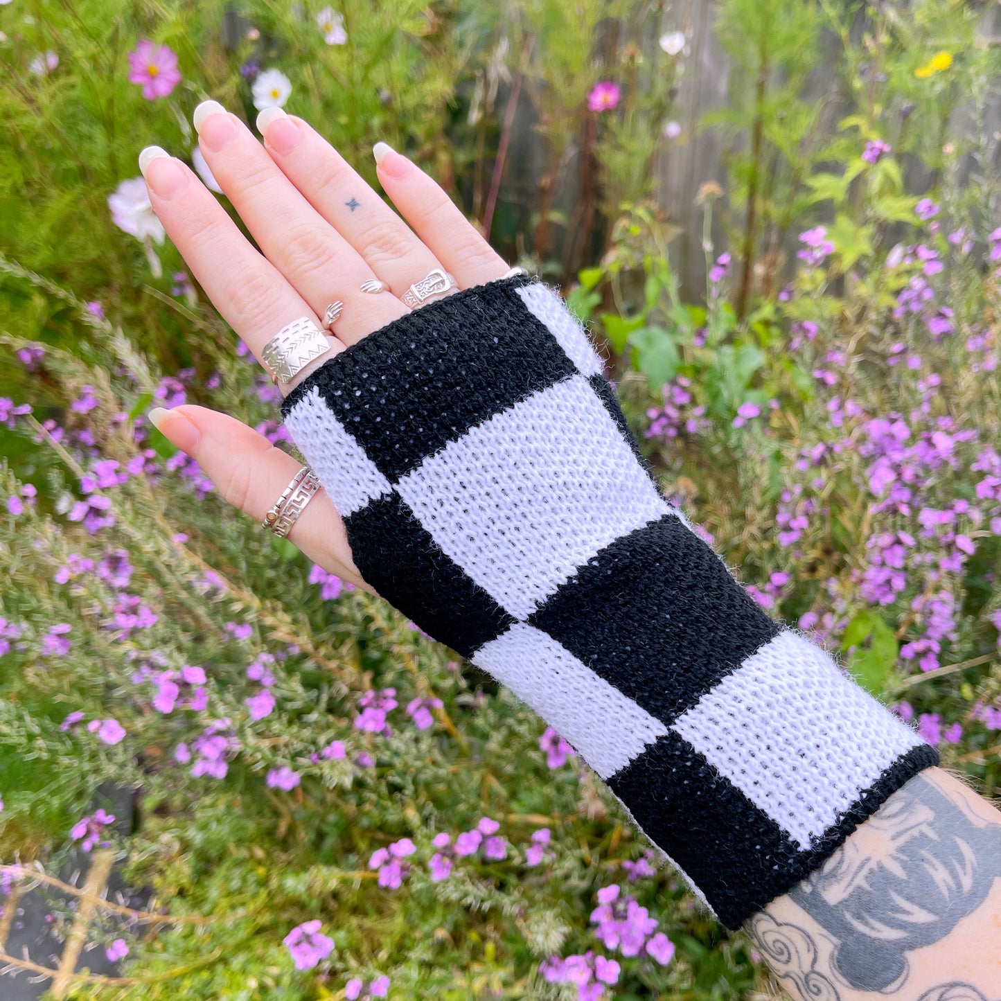 Large Check Fingerless Gloves