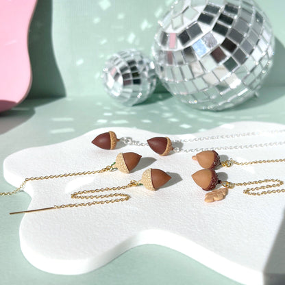Little Acorn Threader Earrings