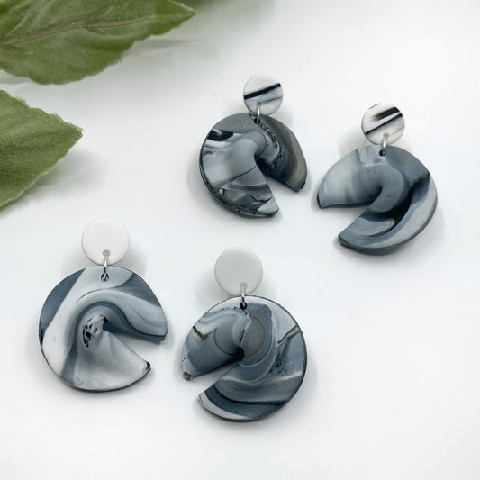 Marble Fluff Fortune Cookie Earrings