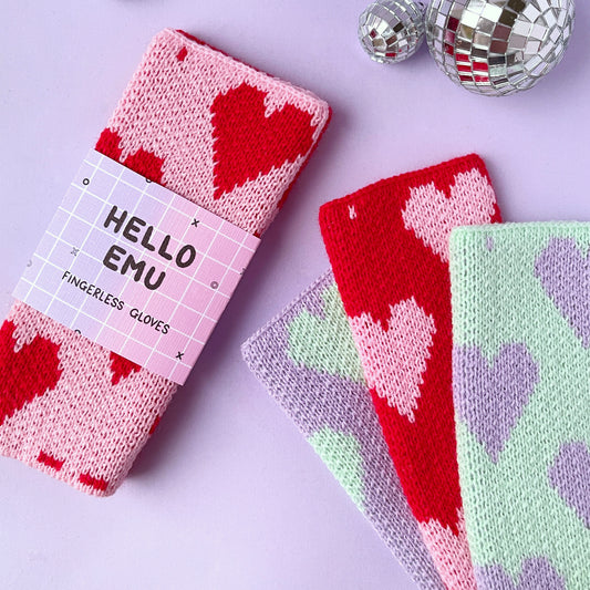 Heart Print Fingerless Gloves