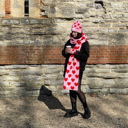 Heart Print Fingerless Gloves