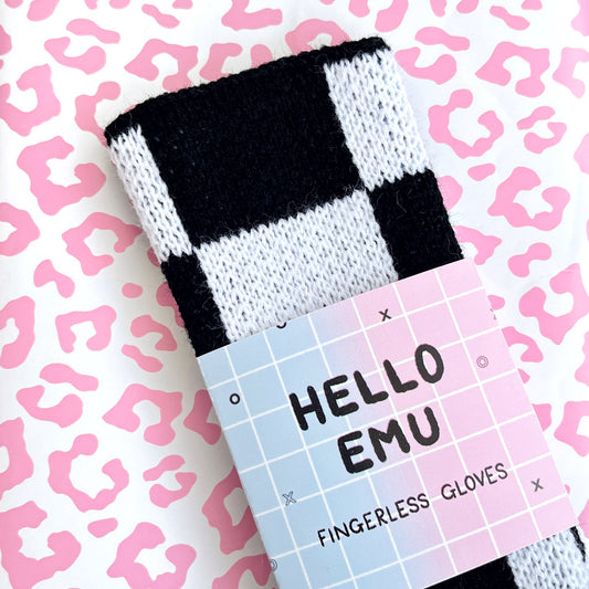 Large Check Fingerless Gloves