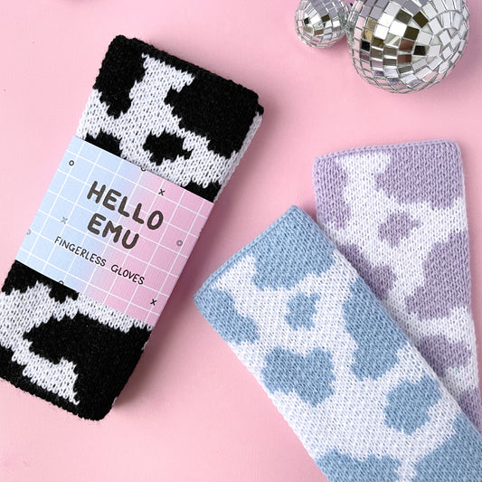 Cow Print Fingerless Gloves