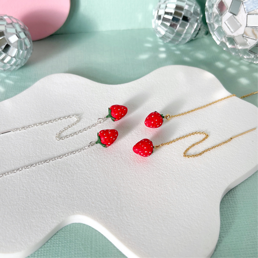Itty Bitty Strawberry Threader Earrings