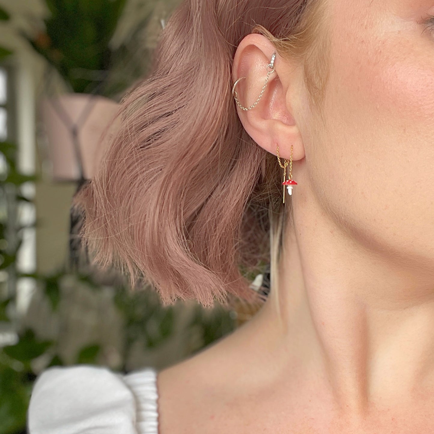 Itty Bitty Mushroom Threader Earrings