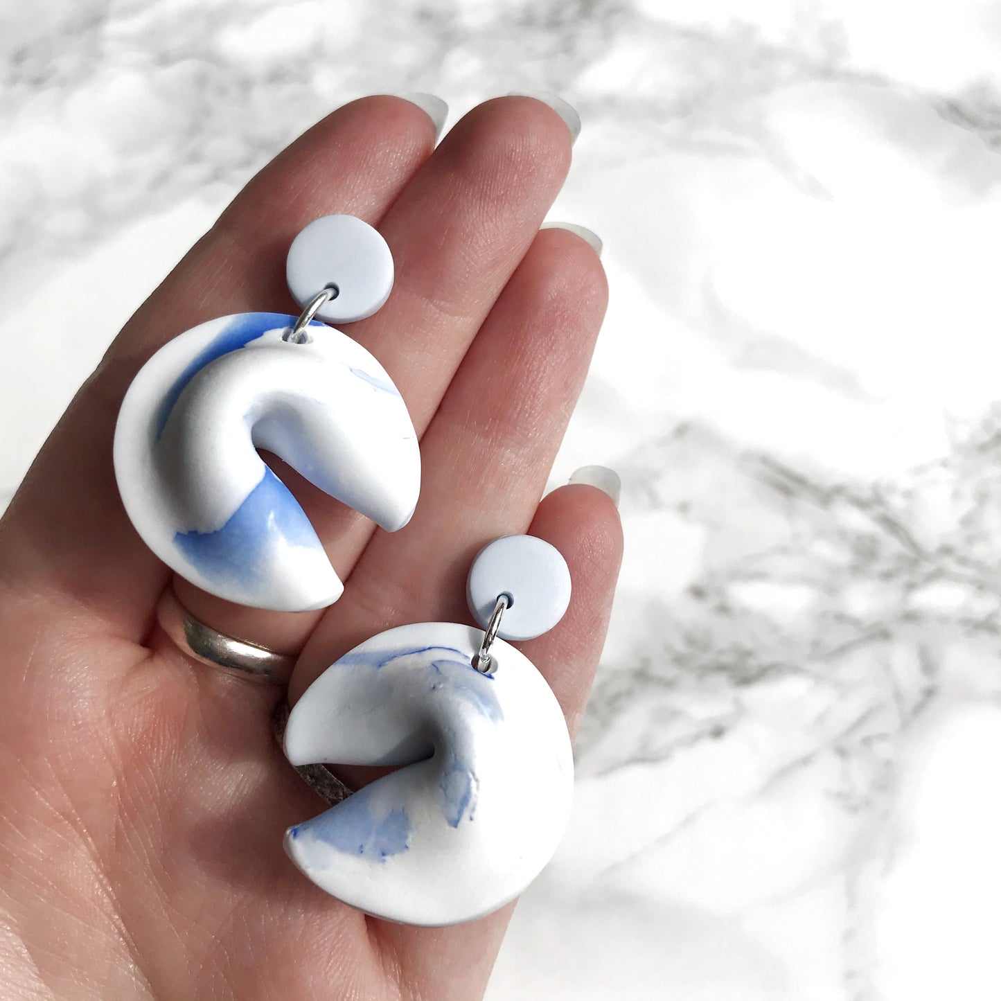 Marble Fluff Fortune Cookie Earrings