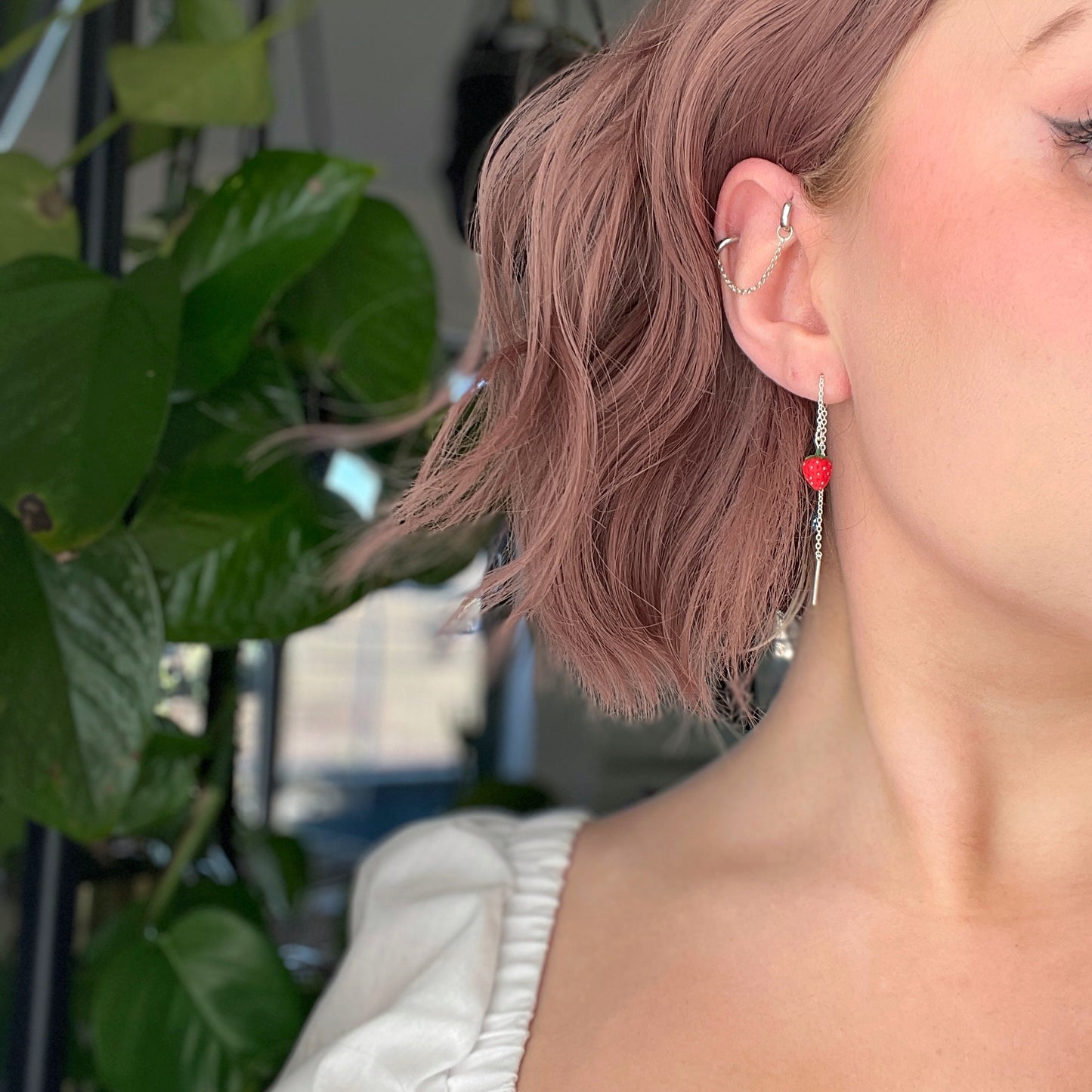 Itty Bitty Strawberry Threader Earrings