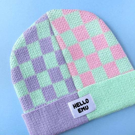Half and Half Check Beanie