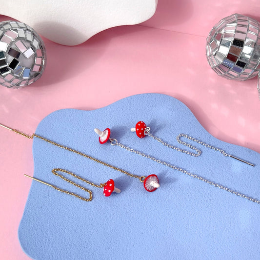 Itty Bitty Mushroom Threader Earrings